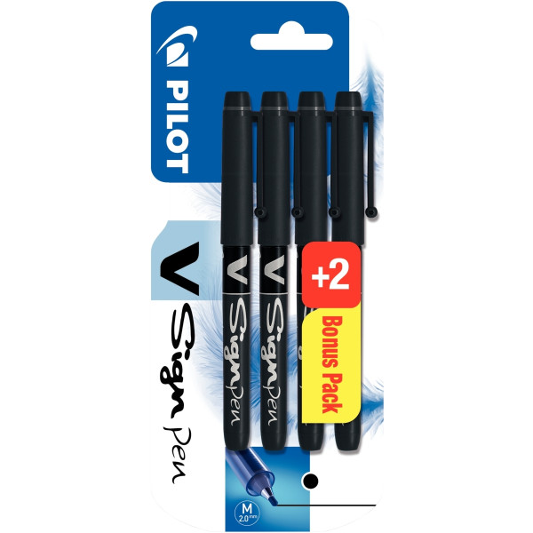 Blister de 4 feutres V-Sign noirs dont 2 rollers offerts