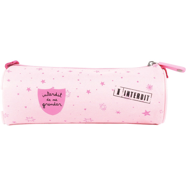 Trousse ronde en tissu interdit de me gronder rose