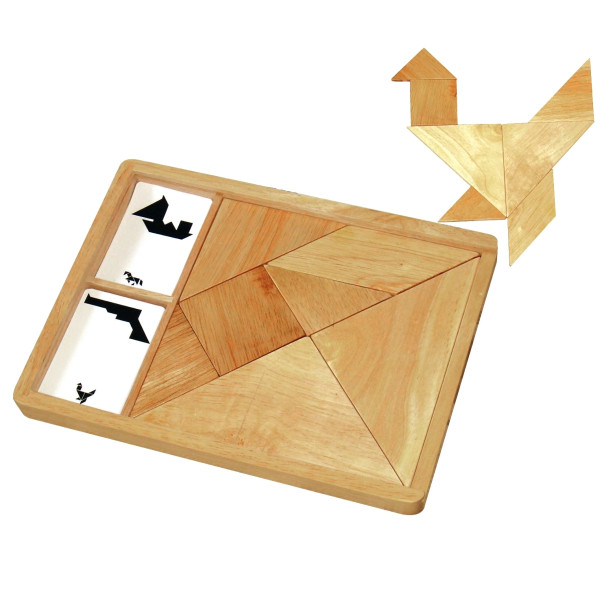 Grand Tangram en bois + 27 cartes modèles