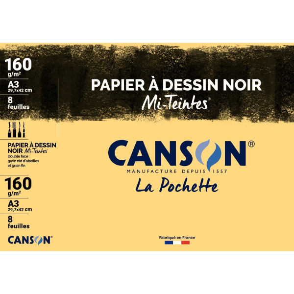 Pochette de 8 feuilles mi-teintes format A3 160g noir