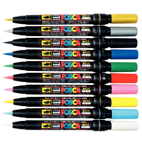 Boîte de 10 marqueurs Posca Brush assortis