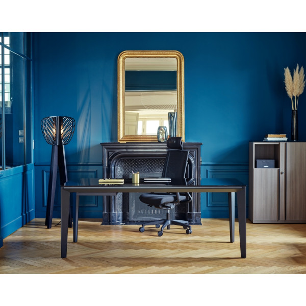 Bureau plateau verre L190cm E-Motion noir