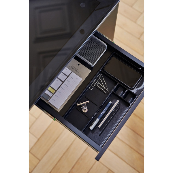 Bureau plateau verre L190cm E-Motion noir