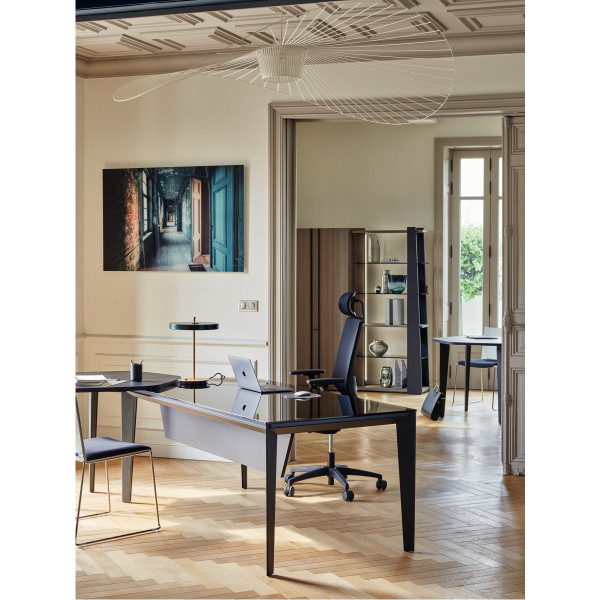Bureau plateau verre L190cm E-Motion noir