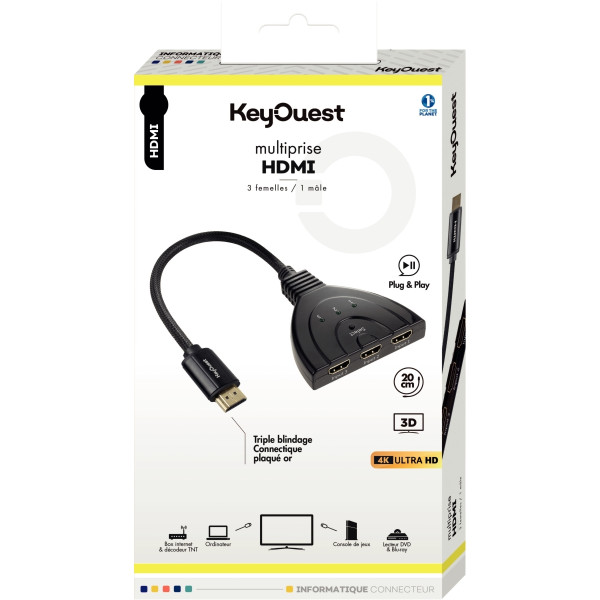 Multiprise HDMI 3 femelles / 1 mâle noir