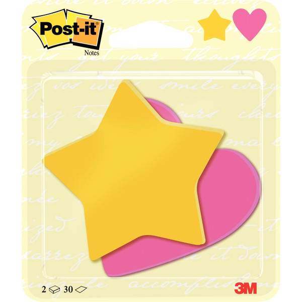 Note post it etoile et coeur 2x30 feuilles 70x72mm