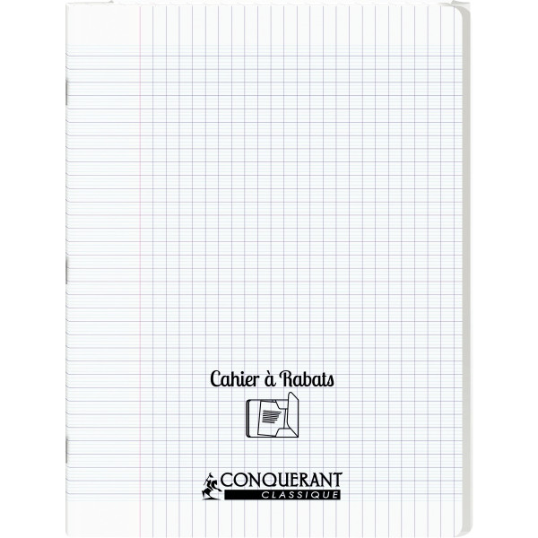 Piqûre 48 pages avec 2 rabats, format 24x32 cm, seyès 90g, couverture polypropylène incolore