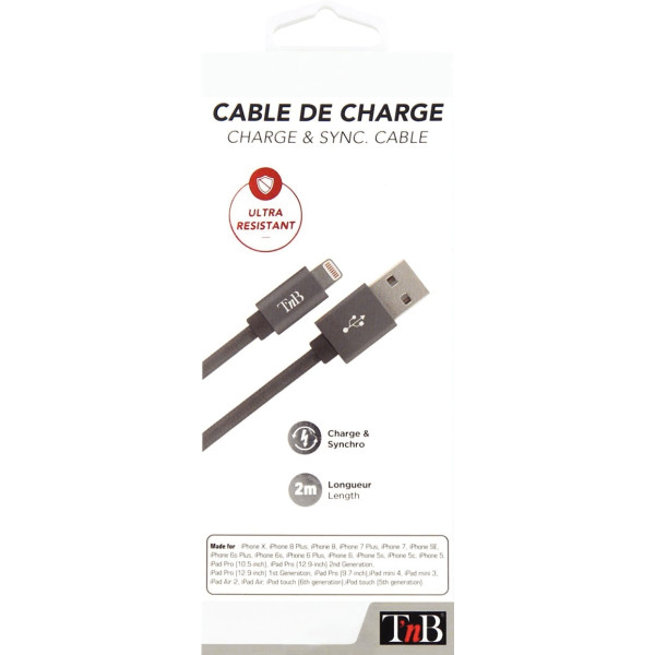 Cordon USB type A vers type Lightning 2m gris