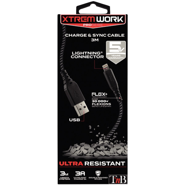 Cordon USB type A vers type Lightning 3m noir