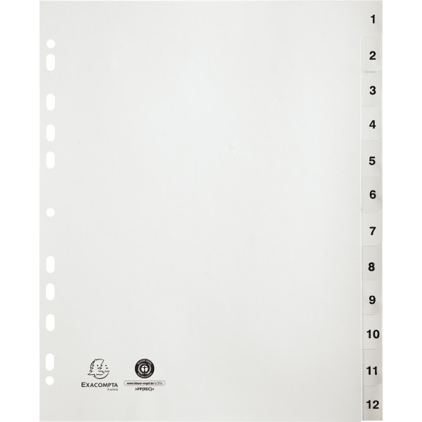 Jeu de 12 intercalaires numériques en polypropylène gris recyclé, format A4+