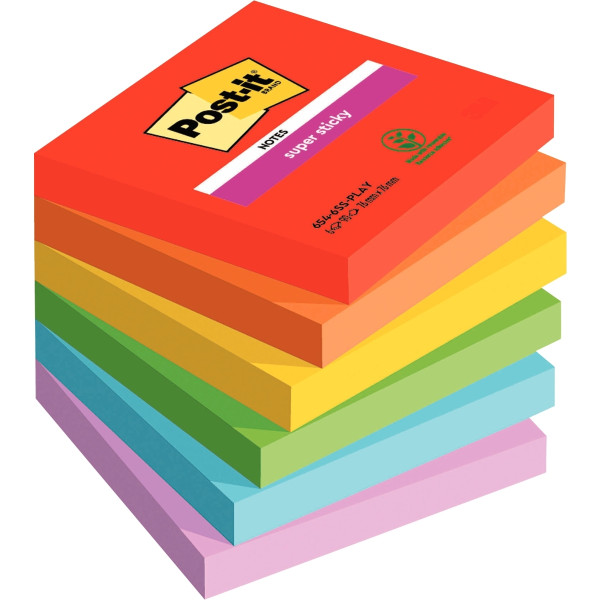 Paquet de 6 blocs notes sticky post-it  90 feuilles 76 x 76 mm collection playful