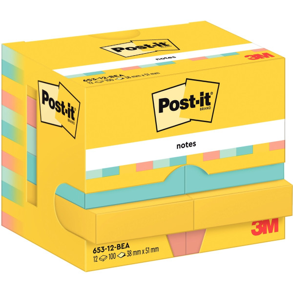 Paquet de 12 blocs notes post it collection beachside 100 feuilles 38 x 51 mm