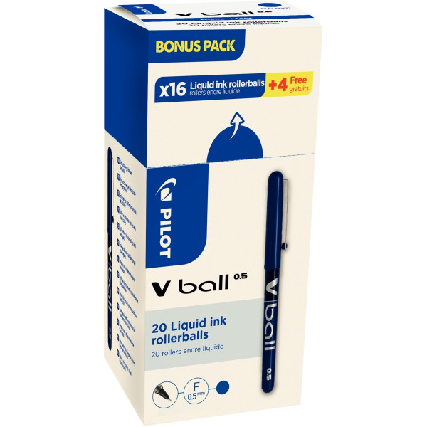 Pack de 20 rollers V-Ball 0,5mm bleus dont 4 gratuits