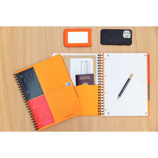 Cahier à reliure intégrale FILINGBOOK format A4+ ligné 6 mm, 200 pages perforées