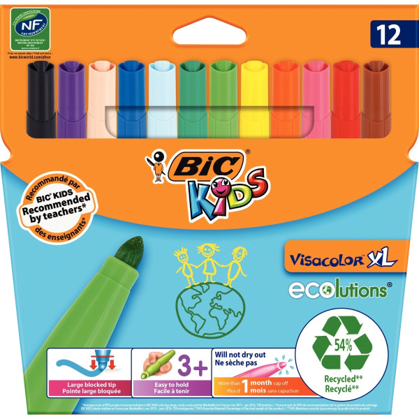 Lot de 12 pochettes de 12 feutres Visacolor XL dont 2 gratuites