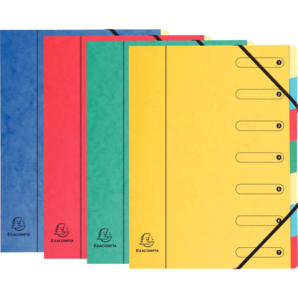 Trieur en carte lustrée avec élastiques 7 compartiments, coloris assortis