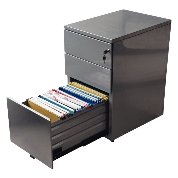 Caisson hauteur bureau professionnel P60 cm en métal 3 tiroirs Aluminium