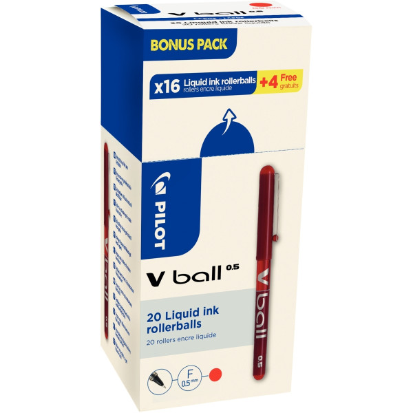 Pack de 20 rollers V-Ball 0,5mm rouges dont 4 gratuits