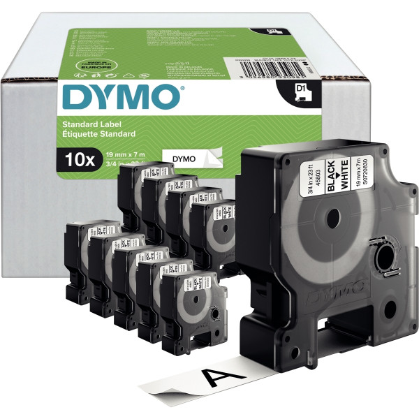 Pack de 10 recharges DYMO D1  19mm noir sur blanc
