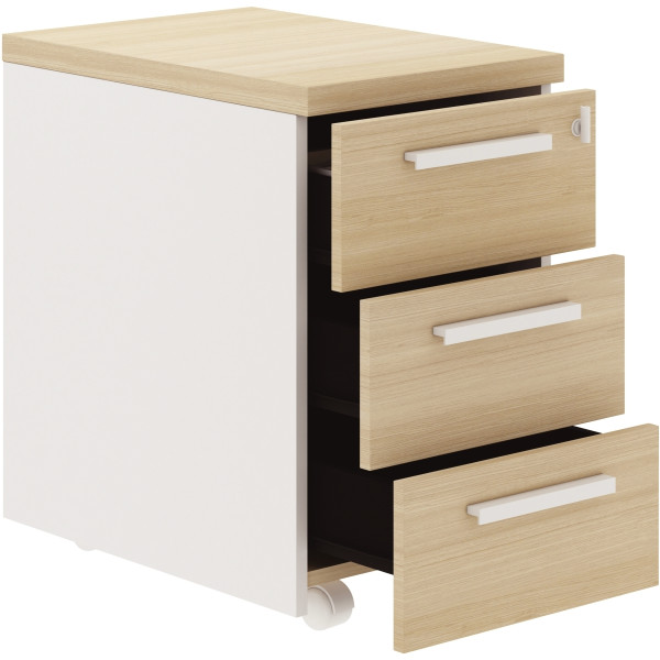 Caisson mobile 3 tiroirs L42xH65xP60cm chêne structuré/blanc BRABANT