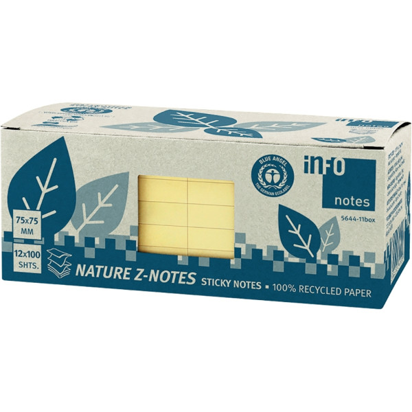 Paquet de 12 bloc de 100 feuilles Z-Note recyclées 75 x 75 mm coloris jaune