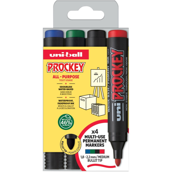 Boîte de 4 marqueurs Prockey pointe moyenne ogive assortis