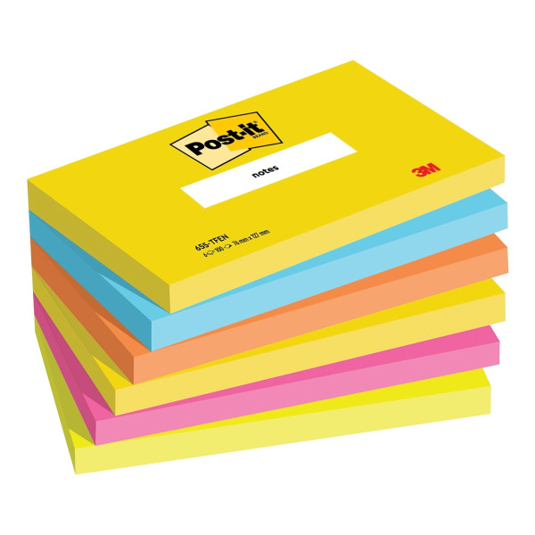 Paquet de 6 blocs notes de 100 feuilles Post-it energetic 76 x 127 mm assortis