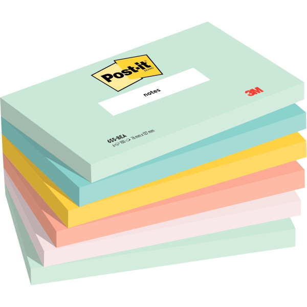 Paquet de 6 blocs notes post it collection beachside 100 feuilles 76 x 127 mm