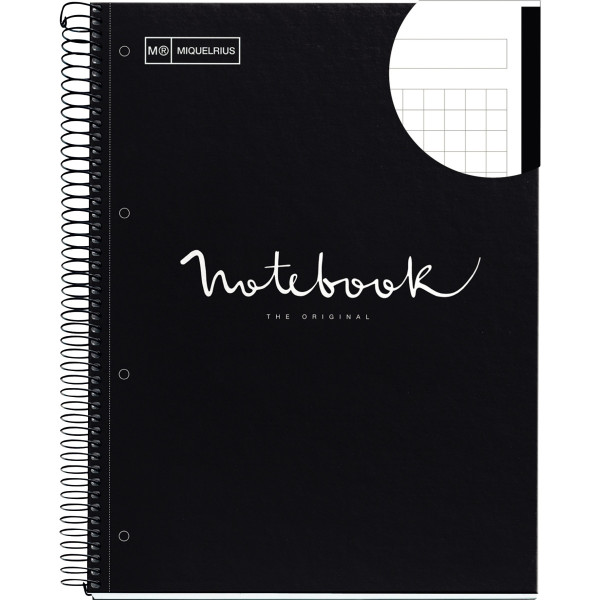 Notebook Emotion quadrillé A4 80 feuilles 90 grammes noir. Couverture en carton rigide plastifié brillant. Papier Extra