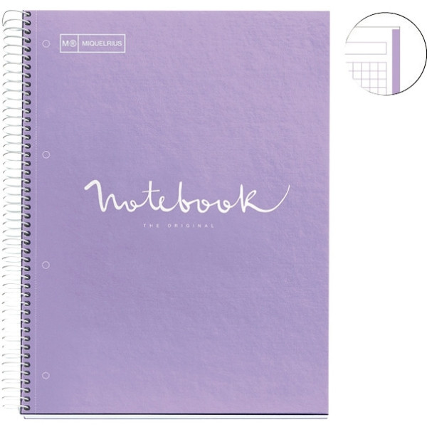 Notebook Emotion A4 80 feuilles 90 grammes lavande. Couverture en carton rigide plastifié brillant. Papier Extra Opaque.