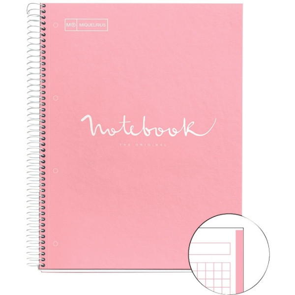 Notebook Emotion A4 80 feuilles quadrillé polypropylène 90 grammes corail. Couverture polypropylène imprimé translucide