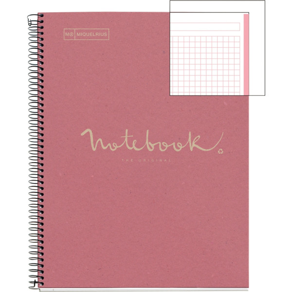 Notebook Eco Emotion A4 80 feuilles quadrillé 80 grammes rose. Couverture carton 100% recyclé imprimé. Papier texture