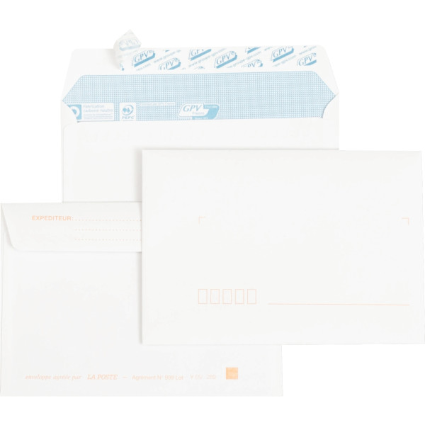 Paquet de 50 enveloppes blanches 114x162mm 90g bande siliconée précasées