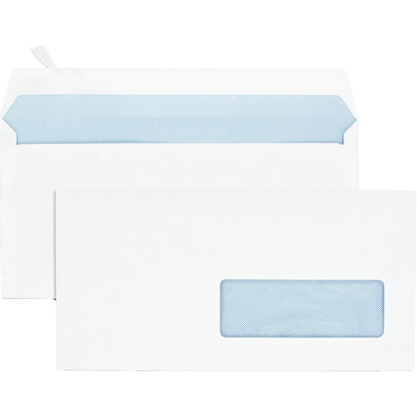 Boite de 500 enveloppes blanches 110x220mm 80g bande siliconée fenêtre 35x100mm
