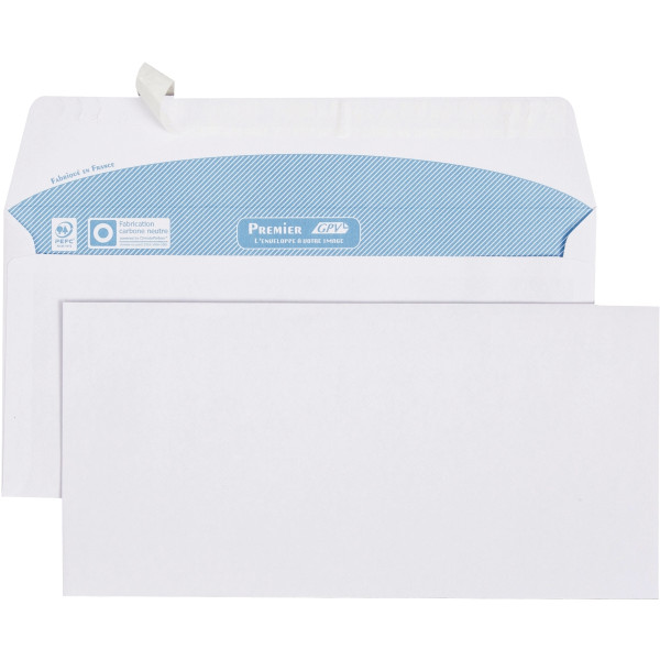 Paquet de 100 enveloppes blanches 110x220mm 80g bande siliconée
