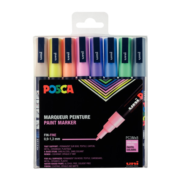 Pochette de 8 marqueurs Posca pointe fine ogive pastels