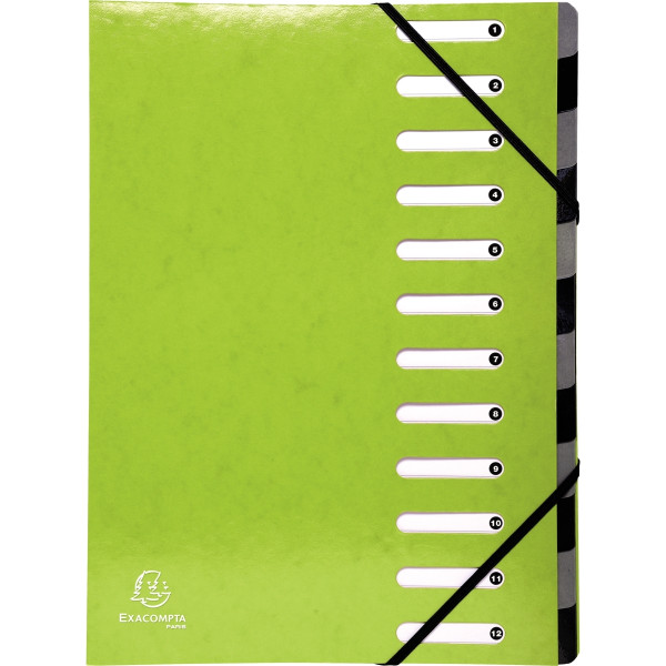Trieur en carte pelliculée IDERAMA dos extensible 12 compartiments, coloris vert anis