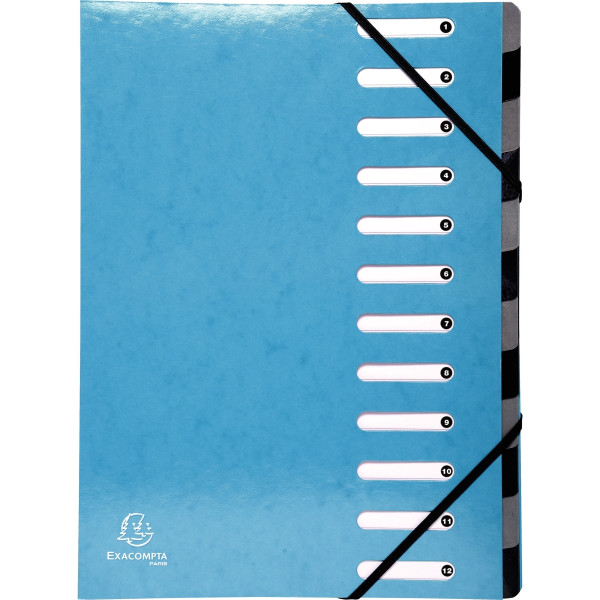 Trieur en carte pelliculée IDERAMA dos extensible 12 compartiments, coloris bleu clair