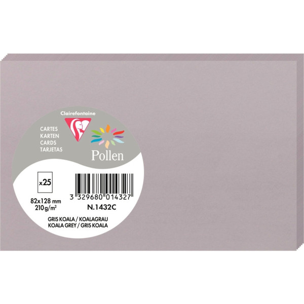 Paquet de 25 cartes Pollen 82x128mm 210g gris