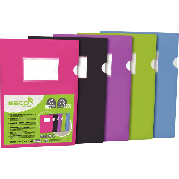 Sachet de 5 pochettes coin en polypropylène opaque recyclé, coloris assortis