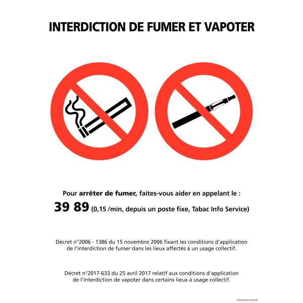 Panneau interdit de fumer/vapoter 15x21cm