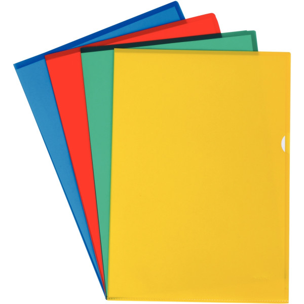 Boîte de 100 pochettes coin en polypropylène 14/100ème, coloris assortis