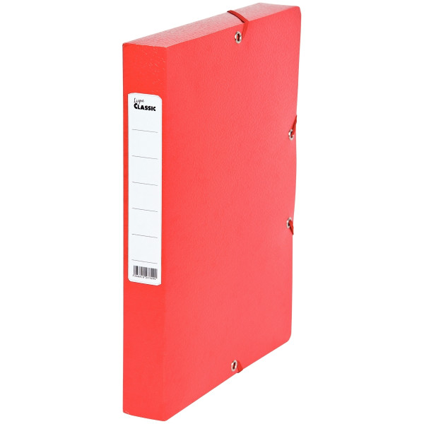 Boîte de classement en carte grainée, dos 4 cm, rouge
