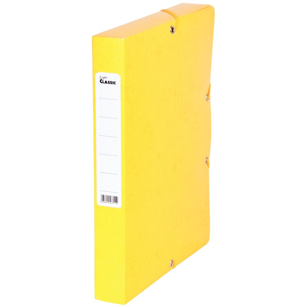 Boîte de classement en carte grainée, dos 4 cm, jaune