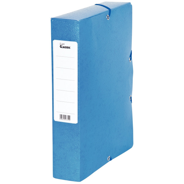 Boîte de classement en carte grainée, dos 6 cm, bleu