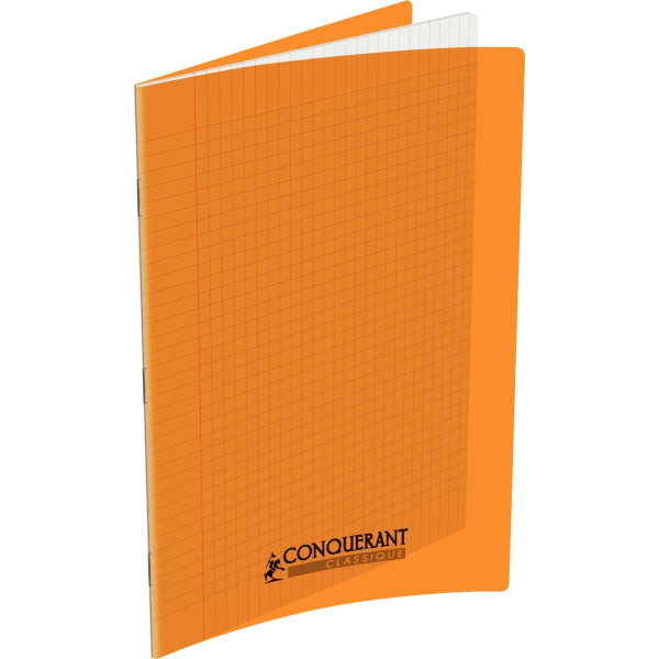 Piqûre 96 pages CONQUERANT, format A4, papier blanc 90g,  seyès, couverture polypropylène orange
