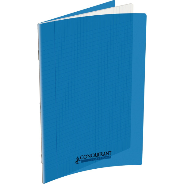 Piqûre 96 pages CONQUERANT CLASSIQUE, format 24x32 cm, seyès, couverture polypropylène bleu