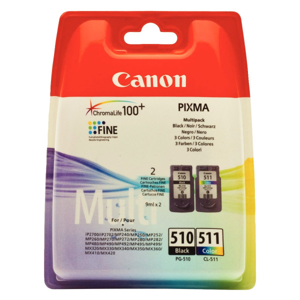 Canon 510 / 511 pack de 2 cartouches jet d'encre noire & couleurs authentique (PG510BK / CL511CMJ)