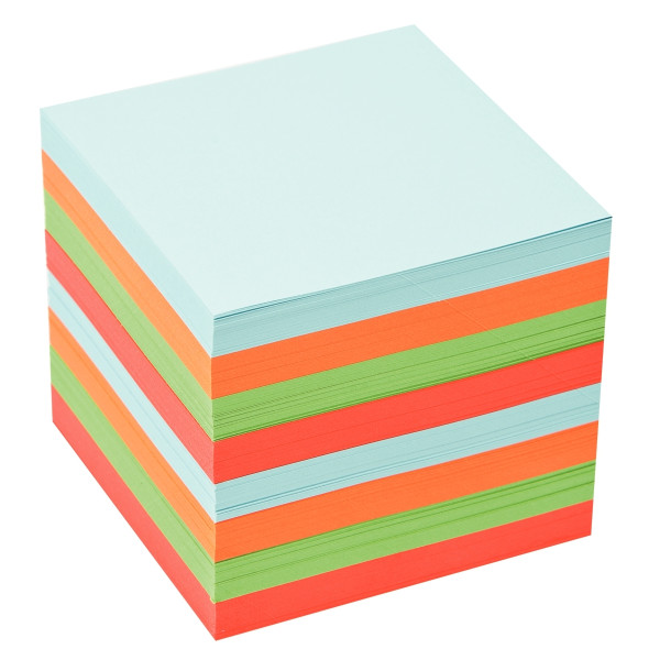 Recharge bloc cube, feuilles multicolores, dimensions : 9 x 9 x 9 cm