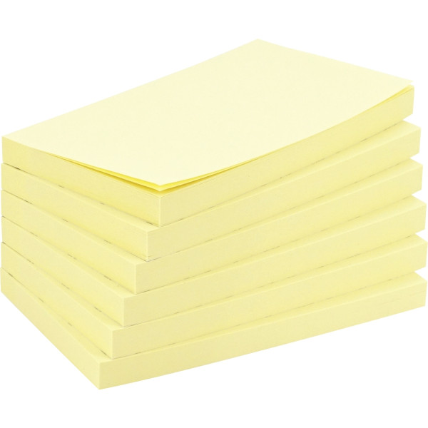 Lot de 12 blocs de 100 feuilles de notes repositionnables 75 x 125 mm coloris jaune pastel
